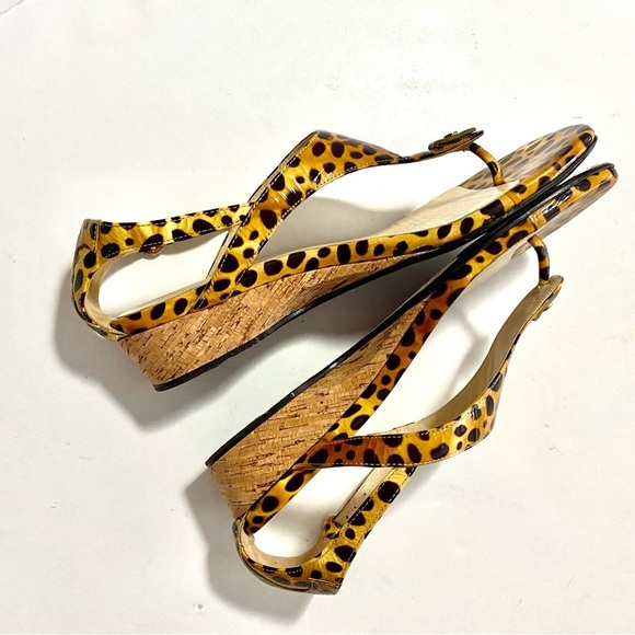 Taryn Rose Kat Low-Wedge Thong Sandals 8.5 Patent Leather Leopard Animal Print - Picture 7 of 15